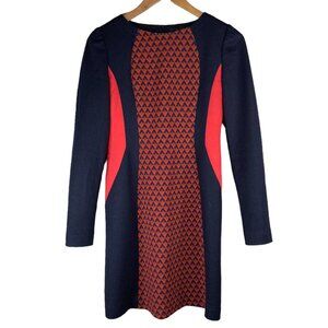 Jigott Bodycon Mini Dress Women XS Long Sleeve Puff Shoulder Blue Geometric